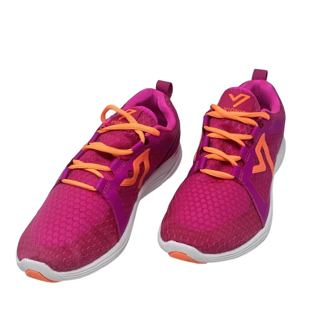 Vionic Walking Shoes Womens Size 7 Wide Pink Orange Mesh Comfort Sneakers